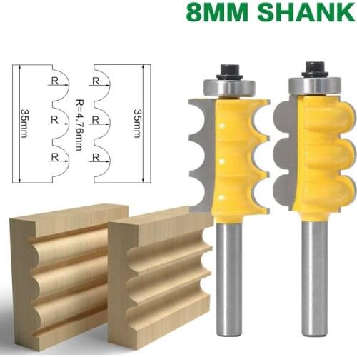 1/2PC 8MM Shank Triple Bead & Triple Flute Large Molding Router Bits Set Line knife Woodworking cutter