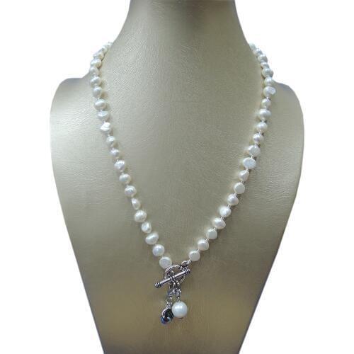 100% NATURE FRESHWATER PEARL NECKLACE WITH NICE CHARMS,Gray Crystal pendant