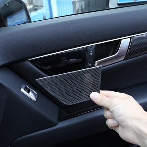 2 Pcs Soft Carbon Fiber Car Seat Button Panel Frame Stickers For Mercedes Benz C Class W204 C180 C200 C260 2007-2013 LHD