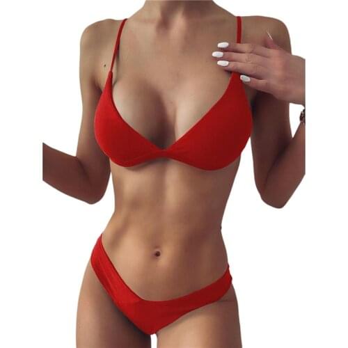 2021 New Suits Women Fashion 2-piece Swimming Suit Sleeveless Solid Color Tops+Bottoms Bikini Set for Ladies Robe De Plage