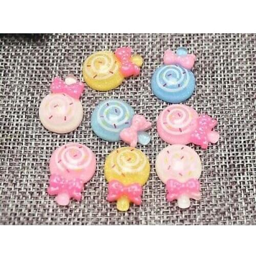 50 Mixed Color Flatback Resin Crystal Lollipop Candy Cabochons 15X21mm Hair Acce