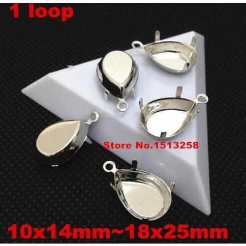 500pcs 10x14mm,13x18mm ,18x25mmTeardrop Shape Metal claw setting One Loop Silver color for setting fancy crystal rhinestones