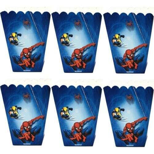 6pcs/set Spiderman Party Supplies Popcorn Box Kids Birthday Candy Gift Box Party Favors Superhero Baby Shower Party Decoration