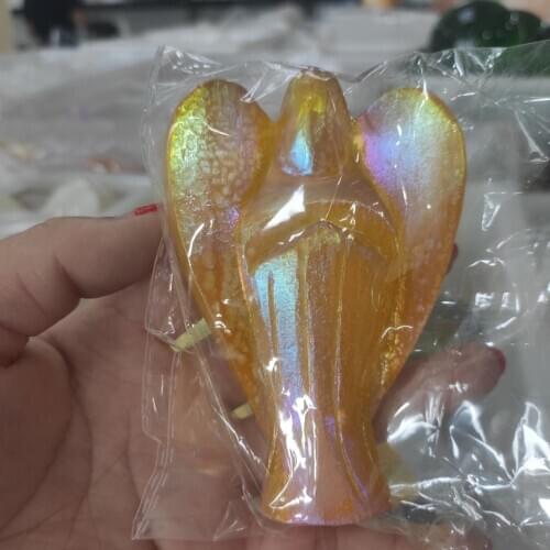 9-10cm yellow Electroplating gypsum Wishing angel spiritual energy stone home decoration