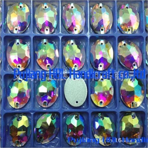 White AB Oval 2Holes 112pcs 13x18mm Flatback Glass Crystal Buttons Sewing Rhinestones acessorios de costura