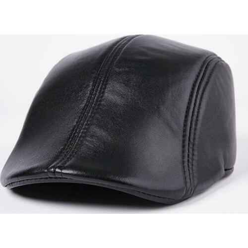 H7636 Genuine Leather Beret Hat Men Sheepskin Autumn Winter Casual Berets Cap Fashion Cotton Forward Middle Aged Male Black Caps