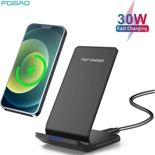 30W Qi Wireless Charger Stand for Samsung S10 S20 Note 10 20 Phone Holder Fast Charging Dock Station For iPhone 12 11 XS XR X 8