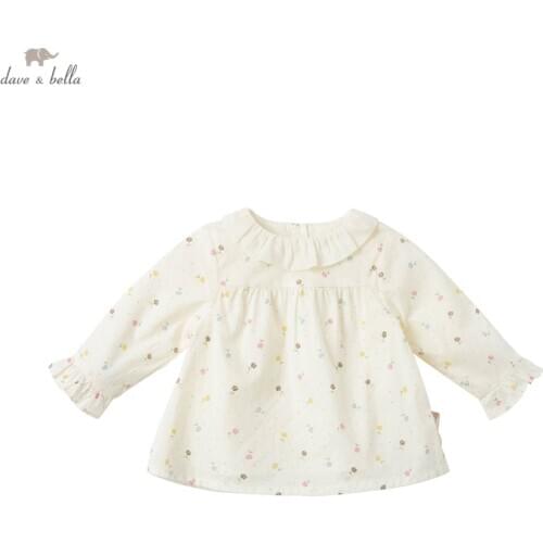 DBJ17488 dave bella spring fashion baby girls floral print shirts infant toddler tops children high quality clothes