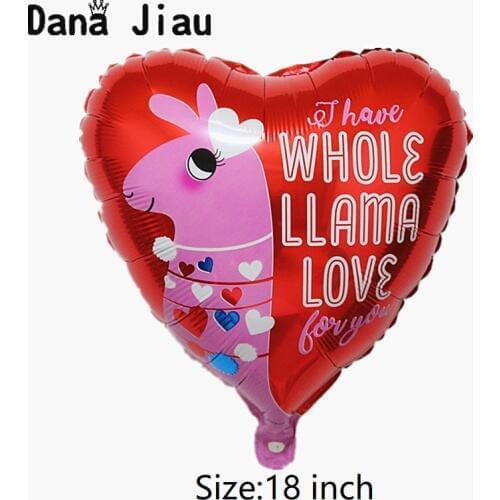 Valentines Day Red Heart Ballon Lovely Alpacas Foil Balloons Baby Shower Childrens Birthday Zoo Animal Theme Party Decoration