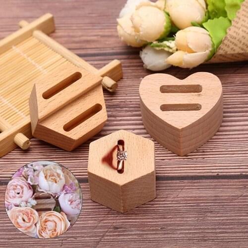 Wooden Hexagon heart-shaped Ring Display Stand Couples Rings Jewelry Holder Gift