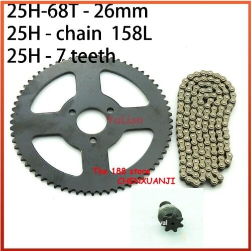 For 47cc 49cc ATV Quad mini pocket bicycle minimoto 25H 158L with 68T tooth 26 mm rear sprocket 7T pinion