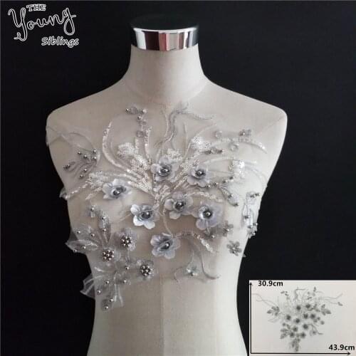 New arrive Lace Collar Making material decor 3D Neckline Sequin Applique Embroidery Sewing ABS pearl Tulle DIY Dress Accessory