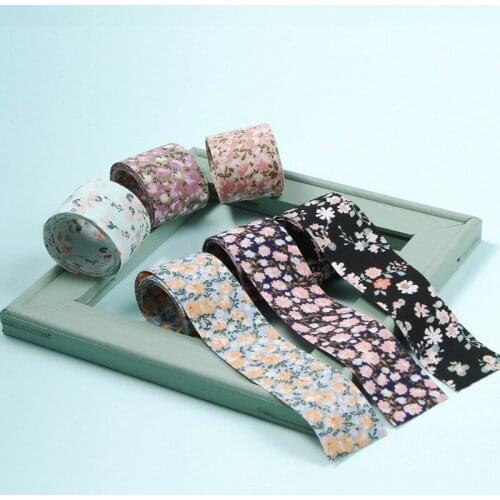 50 Yards 10/25/38MM Double Sided Korean Style Layered Fresh Floral Chiffon Flower Printed Ribbons Hair Bows DIY Gift Packaging