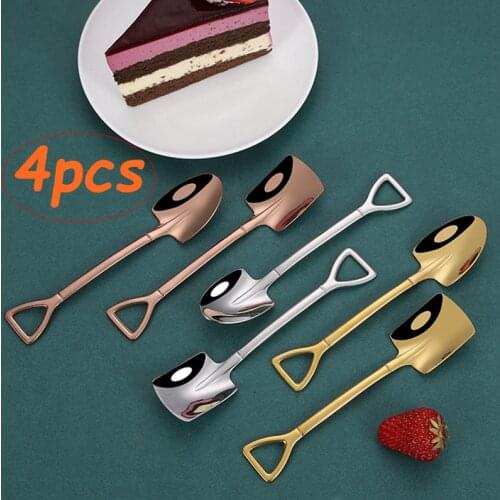 4PCS Stainless Steel Retro Shovel Flat Coffee Spoon Retro Shovel Spoon For Ice Cream Fruits Creative Tableware Set kitchen Gifts