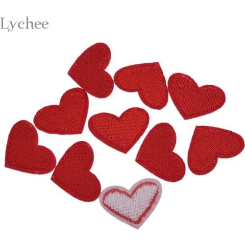 Lychee 10pcs Embroidery Red Love Heart Patch Iron On Embroidered Patches For Clothing Applique Wedding Decor