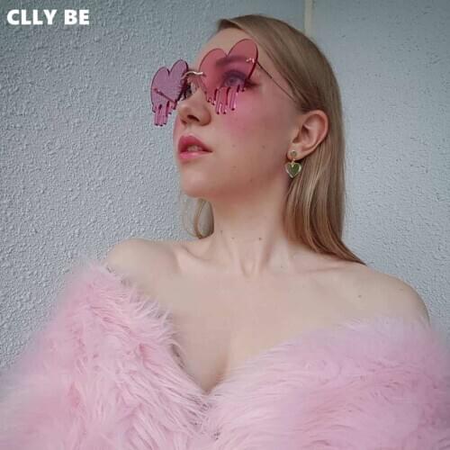 Fashion Melting Heart-shaped Sunglasses Women Rimless Wave Punk Sun Glasses Luxury Trending Sunglasses Streetwear