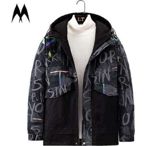 Letter Print Puffer Jacket Men Streetwear 2021 Brand Down Coat Men Thick Warm Hooded Jacket Male Fashion Outerwear Jackets Coats