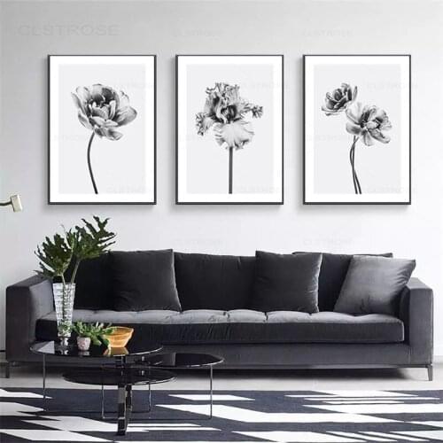 Black White Flower Wall Art Canvas Painting Bloom Peony Nordic Minimalist Posters and Prints Wall Pictures for Living Room Decor