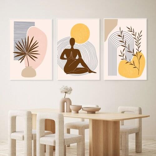 Earth Tones Landscapes Moon And Sun Poster Mountain Botanical Wall Art Canvas Painting Modern Print Living Room Decoration