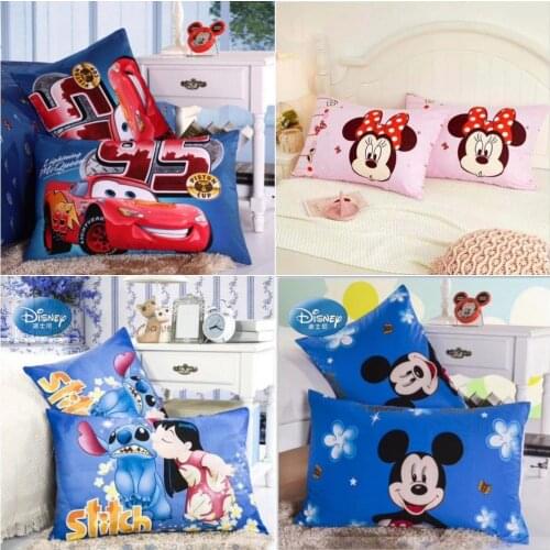 Disney Mickey Minnie Mouse 100% Cotton Pillowcases Cartoon Lilo & Stitch Princess Couple Kids Boys Girls Pillow Cover Decorative
