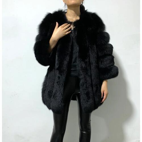 Rf1974 black fur coat full pelt natural fox fur womans real fox fur coat