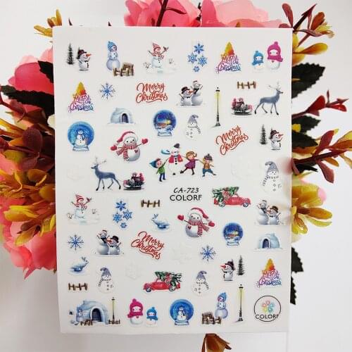 Merry Christmas Stickers for Nails Cute Snowman 3D Nail Sliders Decals Design New Year Manicure Decorations Sticker Accessories