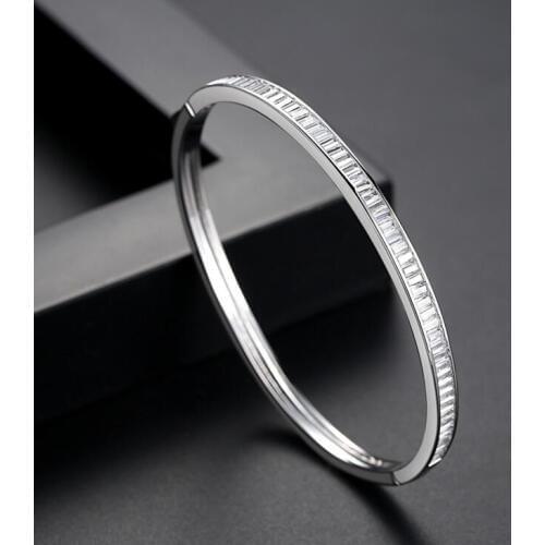 Silver color women gift jewelry wedding gift Lab CZ Baguette cubic zirconia Sparking bling bangle bracelet jewelry