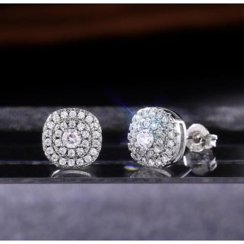 HUAMI Luxury Crystal Round Stud Earrings Classic Charm Zircon Stone Earrings For Women Fashion Party Jewelry Gift