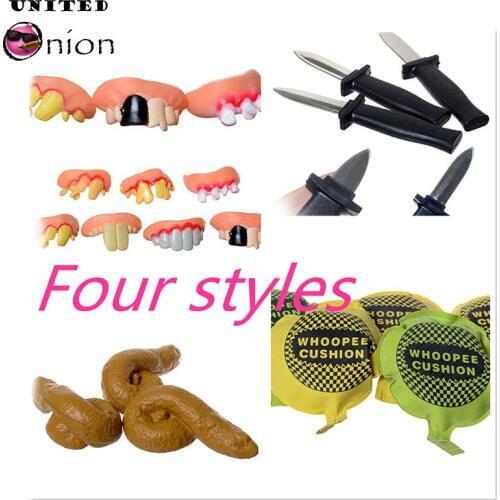 Joke Tricks Toy Whoopee Cushion Fart Pad Retractable Knife Squishy Shits Denture Rotten Teeth Prop Fake Funny Gift Kids Toy