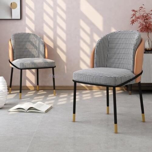 Nordic Light Luxury Very Simple Chair Dining Chair Home Backrest Fabric Makeup Chair Modern Houndstooth Stool Dining Table Desk
