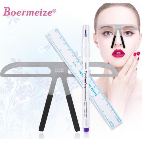 Tattoo Marker Pen with Eyebrow Ruler Permanent Makeup Microblading Brow Stencil Template Cosmetic Shaping Position Tattoo Supply