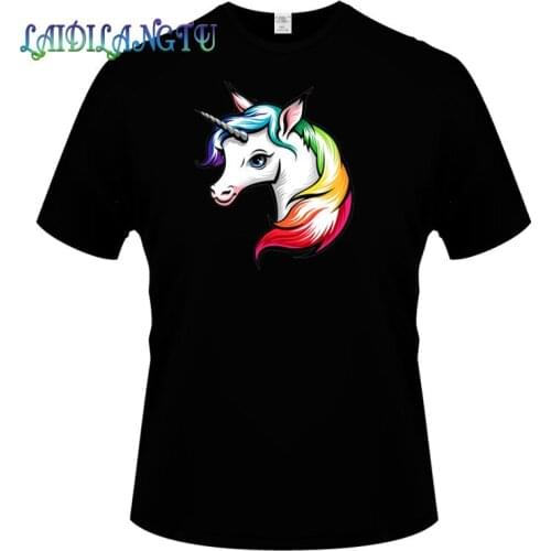 High Quality Funny beautiful unicorn cartoon horse Men T-shirts Funny Design Printing Cotton Top Tees Customized