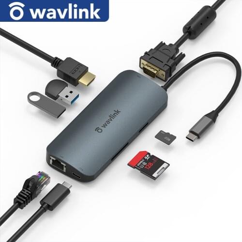 Wavlink USB-C HUB Type-C HDMI Compatible VGA Adapter RJ45 Lan Ethernet SD TF USB Splittefor MacBook Laptop Computer Accessories