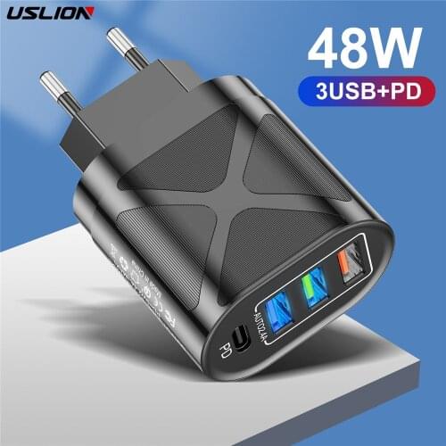 USLION 48W USB C Charger Quick Charge QC4.0 3.0 PD Wall Mobile Phone Fast Charging For iphone Xiaomi redmi Travel Type C Adapter