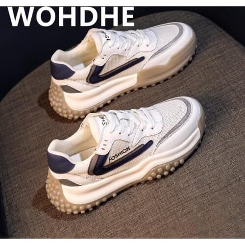 WOHDHE Women Chunky Sneakers Vulcanize Breathable Fashion New Female Platform Thick Sole Running Casual Shoe Woman Lace and Mesh