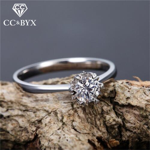 CC 1ct Rings For Women Round Stone Cubic Zirconia Wedding Bridal Lovers White Gold Ring Fashion Jewelry Drop Shipping CC1460