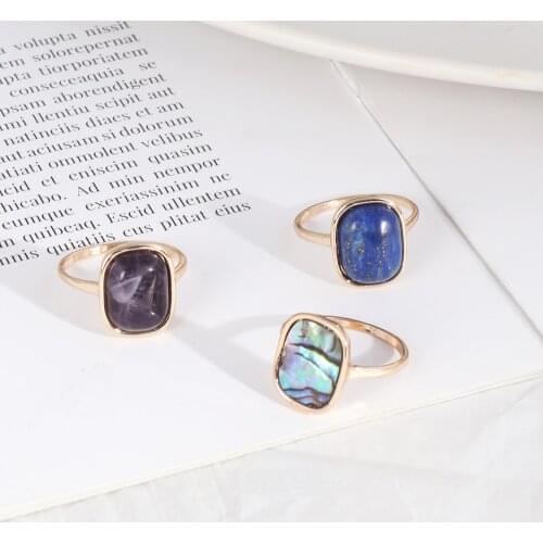 Rectangle Purple Lapis Lazuli Stone Abalone Shell Rings Fashion Inner Dia 1.7cm Gold Color Brincos Pendientes Jewelry for Women