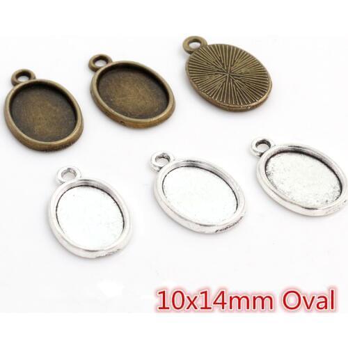 20pcs 10x14mm Inner Size Antique Silver Plated Bronze One Loop Style Cameo Cabochon Base Setting Pendant necklace findings