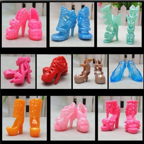 20Pcs/Lot Color Random Fashion Fixed Styles Doll Shoes Bandage Bow High Heel Sandals for girl Dolls Accessories Toys