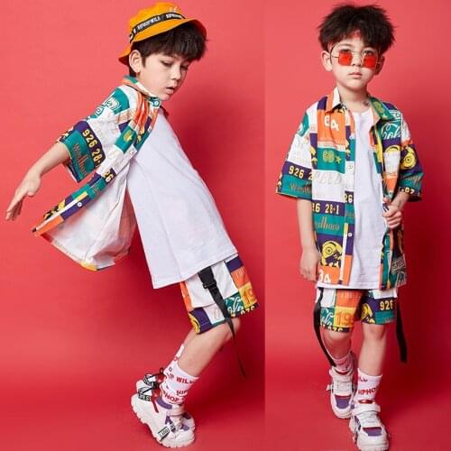 2020 Summer Boys Hip Hop Dance Costumes Children Handsome Jazz Street Dance Drumming T Stage Show Kids Dance Costume