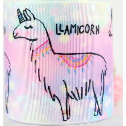 3" rainbow cartoon Llamas sheep printed 75mm grosgrain ribbon wedding party decoration diy bows ribbons 5 10 yards