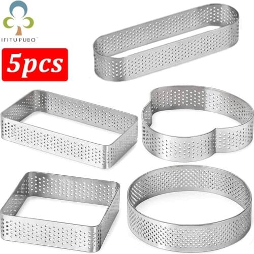 5pcs Mousse Mould French Dessert Stainless Steel Seamless Tart Ring Perforated Mousse Circle Cake Decorating Tool Bakeware ZXH