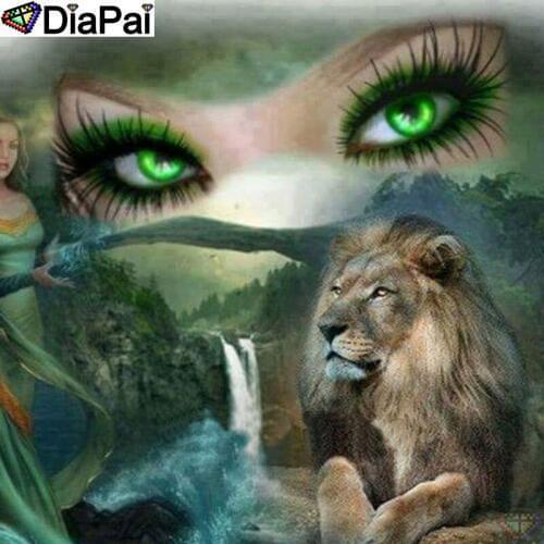 DiaPai 5D DIY Diamond Painting 100% Full Square/Round Drill "Beauty lion" Diamond Embroidery Cross Stitch 3D Decor A23810