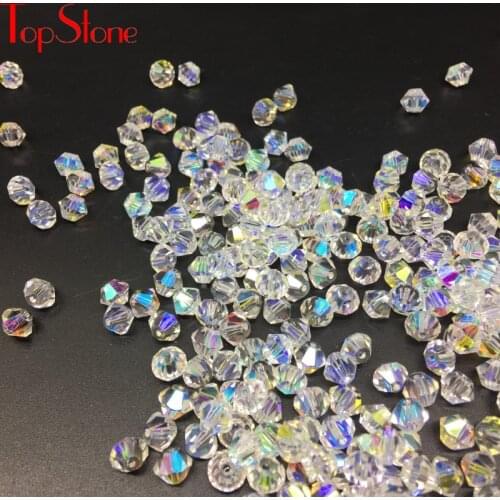 TopStone Wholesale 3 4 6 8 mm Bicone 5301 Austria Glass Crystal Beads Loose Spacer facted Bead for DIY Fashion Jewelry Making