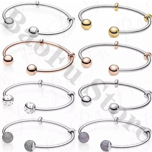 Original 925 Sterling Silver Bracelet Charm Round Ball Open Snake Bone Pattern Classic Inscription Suitable For European Ladies