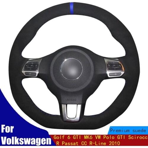 DIY Car Steering Wheel Cover Black Suede Blue Marker For Volkswagen Golf 6 GTI MK6 VW Polo GTI Scirocco R Passat CC R-Line 2010