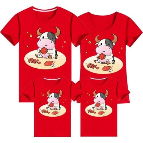 Childrens Fashion Casual Year of the Ox Printed Parent-Child Short Sleeve T-Shirt Top