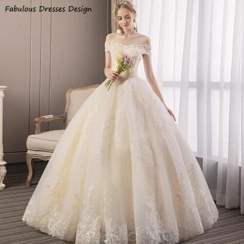 2021 A Line Long Wedding Dresses Ball Gown Off Shoulder Applique Lace Long Bridal Gowns Backless Robe De Soirée De Mariage