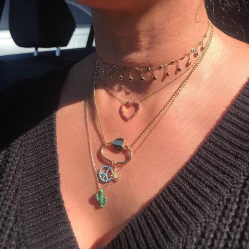 Dropshipping Hollow Heart Pendant Necklace for Lover Women Paved Rainbow CZ Custom Choker Fine Jewelry