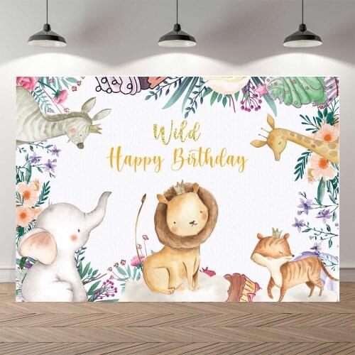 NeoBack Wild Safari Forest Lion Elephant Baby Shower First One Year Boys Girl Birthday Party Photography Backdrop Background
